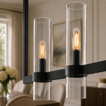 Ravello Linear Glass Cylinder Chandelier in Bronze, Clear, 54", Body Detail