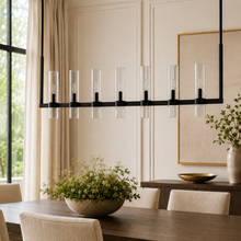 Ravello Linear Glass Cylinder Chandelier in Bronze, Clear, 54", Main Light Off