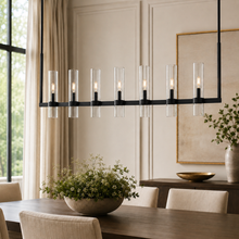 Ravello Linear Glass Cylinder Chandelier in Bronze, Clear, 54", Main Light On