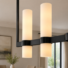 Ravello Linear Glass Cylinder Chandelier in Bronze, Milk, 54", Body Detail