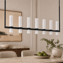 Ravello Linear Glass Cylinder Chandelier in Bronze, Milk, 54", Main Light Off