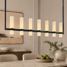 Ravello Linear Glass Cylinder Chandelier in Bronze, Milk, 54", Main Light On