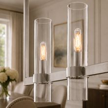 Ravello Linear Glass Cylinder Chandelier in Nickel, Clear, 54", Body Detail