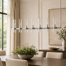 Ravello Linear Glass Cylinder Chandelier in Nickel, Clear, 54", Main Light On
