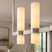 Ravello Linear Glass Cylinder Chandelier in Nickel, Milk, 54", Body Detail
