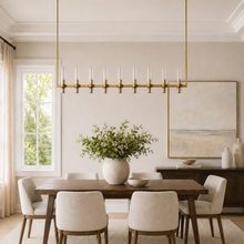Ravello Linear Glass Cylinder Chandelier in Brass, Clear, 71", Main Light Off