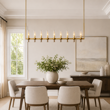 Ravello Linear Glass Cylinder Chandelier in Brass, Clear, 71", Main Light On