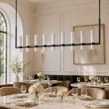 Ravello Linear Glass Cylinder Chandelier in Bronze, Milk, 71", Main Light Off