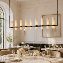 Ravello Linear Glass Cylinder Chandelier in Bronze, Milk, 71", Main Light On