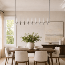Ravello Linear Glass Cylinder Chandelier in Nickel, Clear, 71", Main Light Off