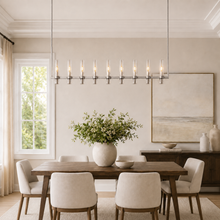 Ravello Linear Glass Cylinder Chandelier in Nickel, Clear, 71", Main Light On