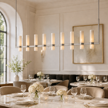 Ravello Linear Glass Cylinder Chandelier in Nickel, Milk, 71", Main Light On