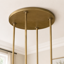 Ravello Round Glass Cylinder Chandelier in Brass, Clear, 36", Canopy Detail