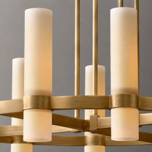 Ravello Round Glass Cylinder Chandelier in Brass, Milk, 36", Body Detail