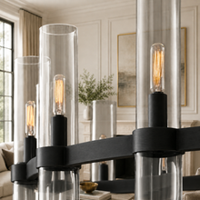 Ravello Round Glass Cylinder Chandelier in Bronze, Clear, 36", Body Detail