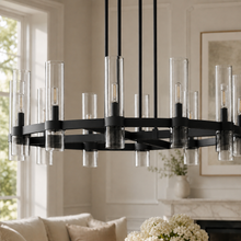 Ravello Round Glass Cylinder Chandelier in Bronze, Clear, 36", Main Light Off