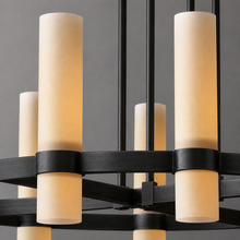 Ravello Round Glass Cylinder Chandelier in Bronze, Milk, 36", Body Detail