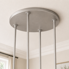Ravello Round Glass Cylinder Chandelier in Nickel, Clear, 36", Canopy Detail