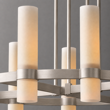 Ravello Round Glass Cylinder Chandelier in Nickel, Milk, 36", Body Detail