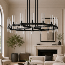 Ravello Round Glass Cylinder Chandelier in Bronze, Clear, 48", Main Light Off