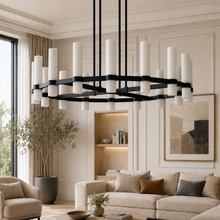 Ravello Round Glass Cylinder Chandelier in Bronze, Milk, 48", Main Light Off