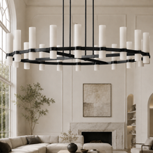 Ravello Round Glass Cylinder Chandelier in Bronze, Milk, 60", Main Light Off