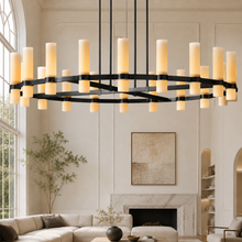 Ravello Round Glass Cylinder Chandelier in Bronze, Milk, 60", Main Light On