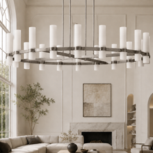 Ravello Round Glass Cylinder Chandelier in Nickel, Milk, 60", Main Light Off