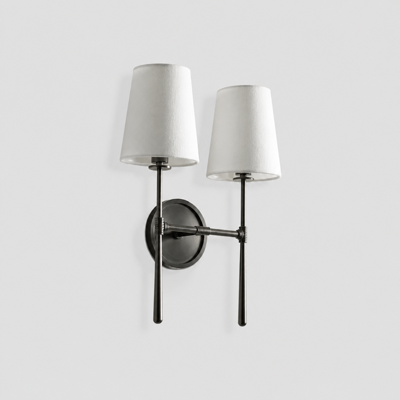 13" Rhodes Fabric Wall Light with Bronze Finish, Light Off