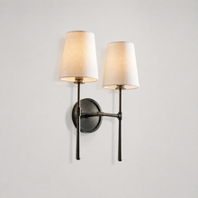 13" Rhodes Fabric Wall Light with Bronze Finish, Light On
