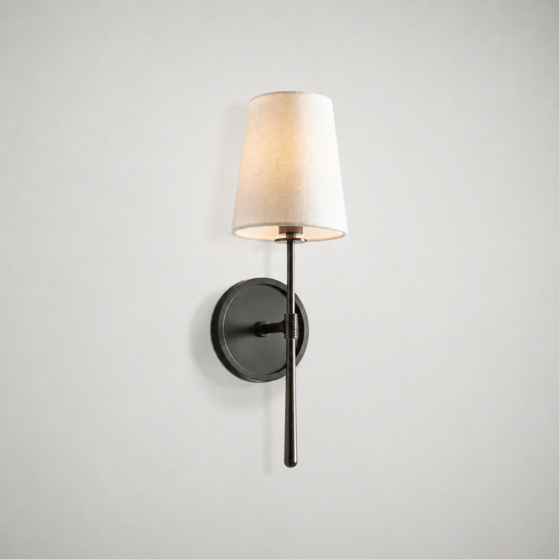 5.5" Rhodes Fabric Wall Light with Bronze Finish, Light On