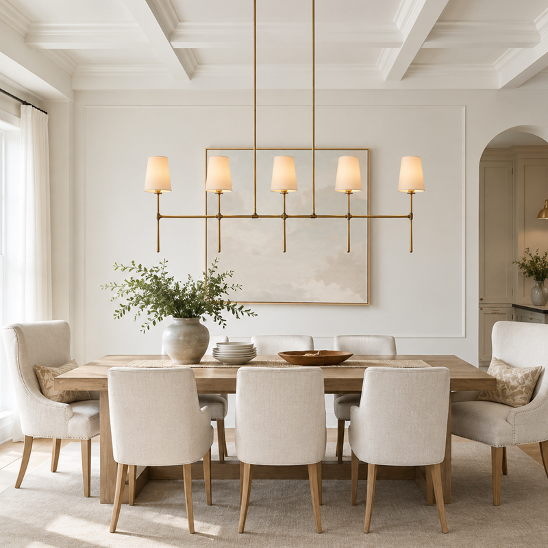 50" Rhodes Linear Fabric Chandelier with Brass Finish, Dining Room