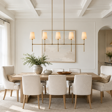 50" Rhodes Linear Fabric Chandelier with Brass Finish, Dining Room