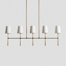 50" Rhodes Linear Fabric Chandelier with Brass Finish, Main Light Off