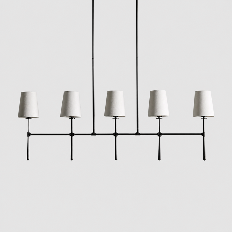 50" Rhodes Linear Fabric Chandelier with Bronze Finish, Main Light Off