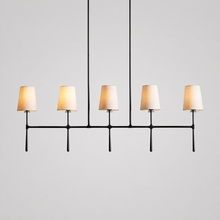 50" Rhodes Linear Fabric Chandelier with Bronze Finish, Main Light On