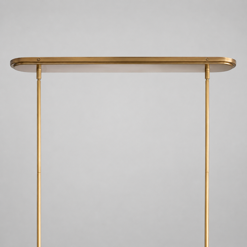 61" Rhodes Linear Fabric Chandelier with Brass Finish, Canopy Detail