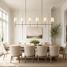 61" Rhodes Linear Fabric Chandelier with Brass Finish, Dining Room