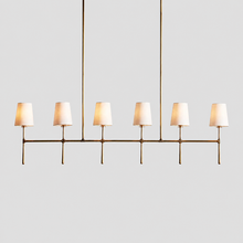 61" Rhodes Linear Fabric Chandelier with Brass Finish, Main Light On