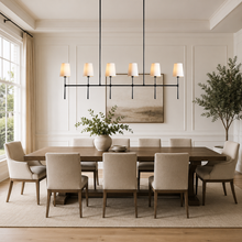 61" Rhodes Linear Fabric Chandelier with Bronze Finish, Dining Room
