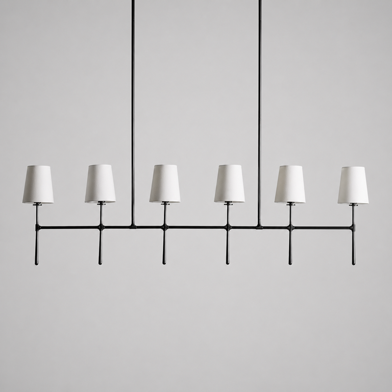61" Rhodes Linear Fabric Chandelier with Bronze Finish, Main Light Off