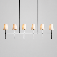 61" Rhodes Linear Fabric Chandelier with Bronze Finish, Main Light On