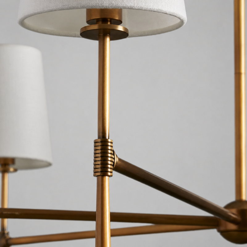 42" Rhodes Round Fabric Chandelier with Brass Finish, Body Detail