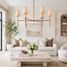42" Rhodes Round Fabric Chandelier with Brass Finish, Living Room