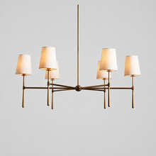 42" Rhodes Round Fabric Chandelier with Brass Finish, Main Light On