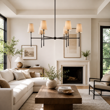 42" Rhodes Round Fabric Chandelier with Bronze Finish, Living Room