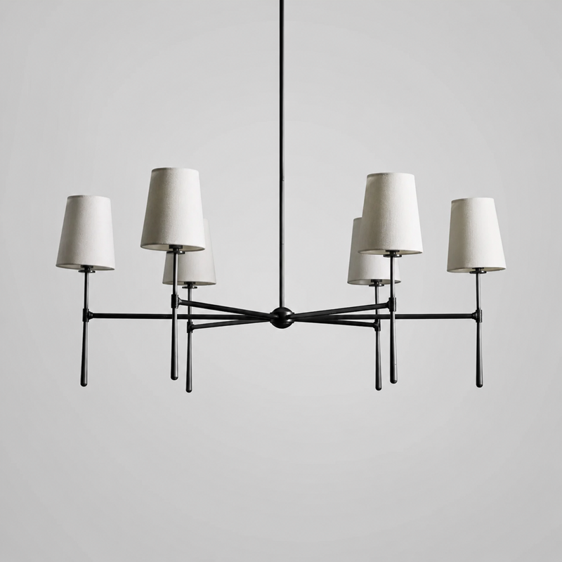 42" Rhodes Round Fabric Chandelier with Bronze Finish, Main Light Off