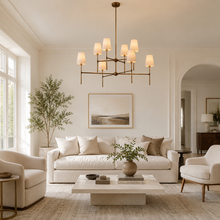 48" Rhodes Round Fabric Chandelier with Brass Finish, Living Room
