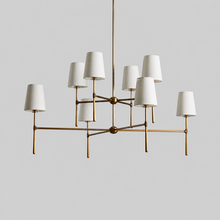 48" Rhodes Round Fabric Chandelier with Brass Finish, Main Light Off