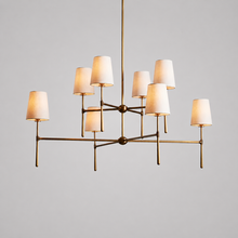 48" Rhodes Round Fabric Chandelier with Brass Finish, Main Light On